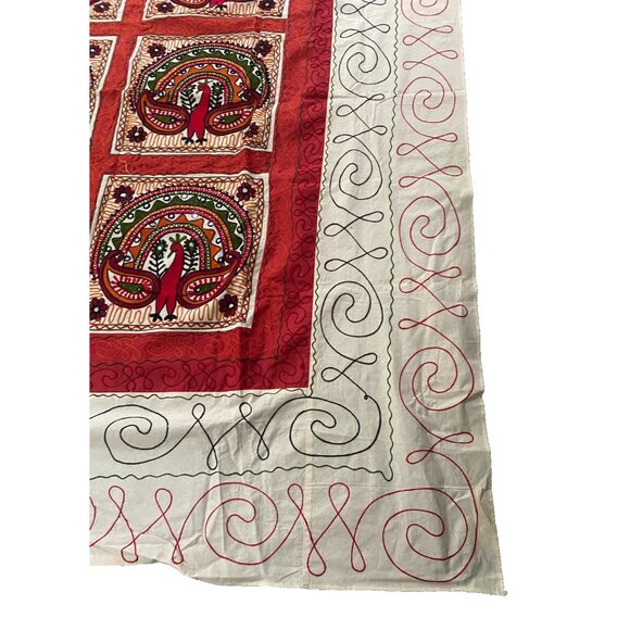 Block Embroidered Indian Cotton Peacock Quilt Light Boho Summer Bedspread Throw - Picture 2 of 16